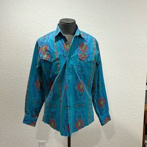 Vintage Wrangle Brushpopper Aztec Western Shirt